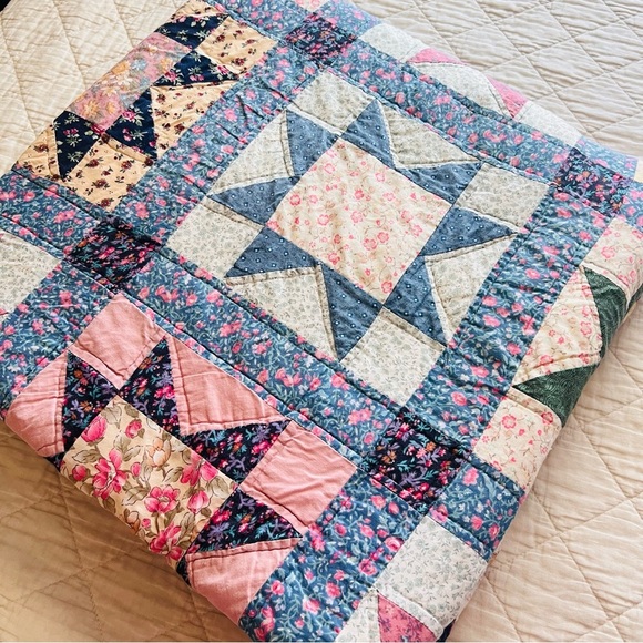 Vintage  Star Patchwork Quilt 82”x82” Floral Full/Queen Size - Picture 11 of 14